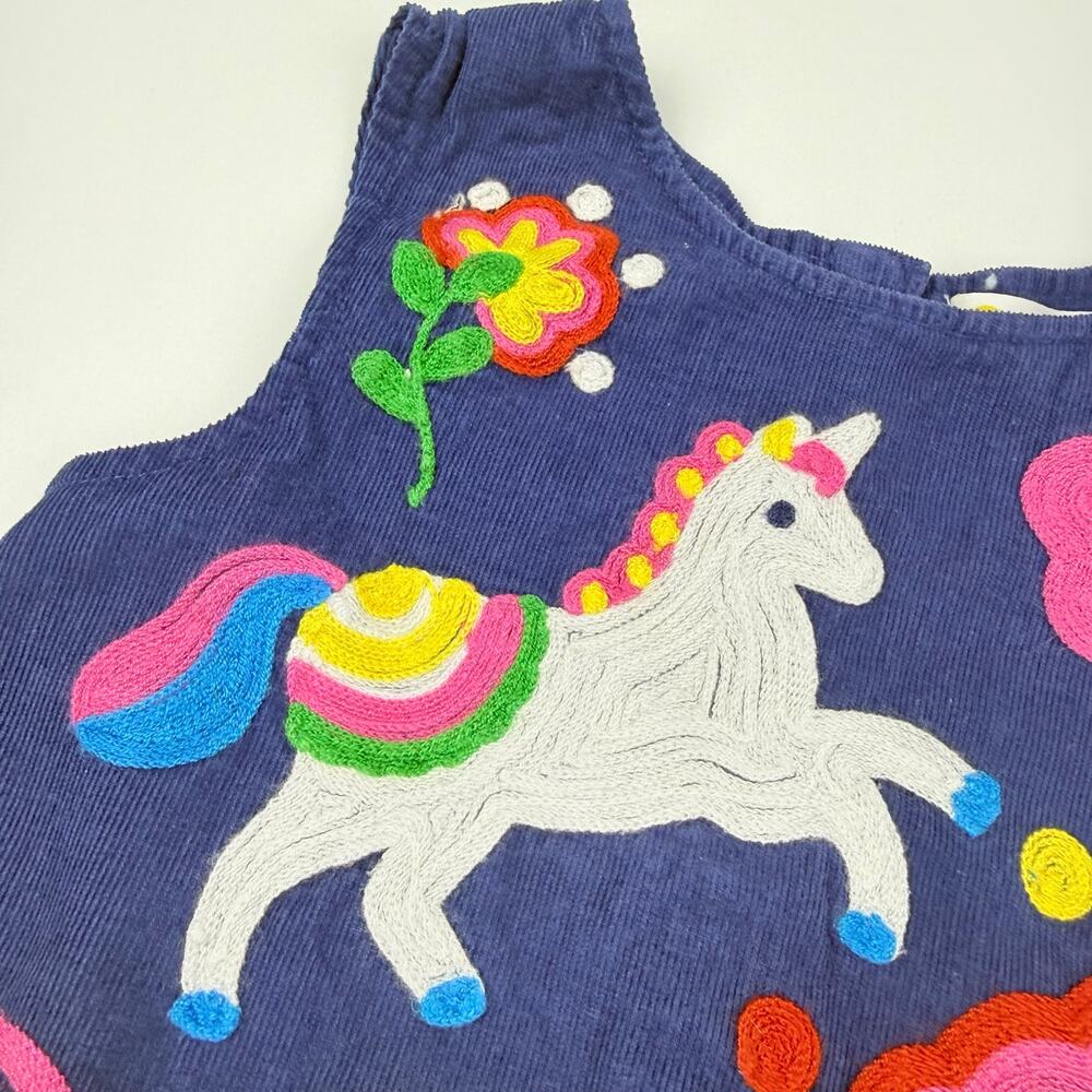 Mini Boden Navy Corduroy Embroidered Unicorn Pinafore Dress, Size 5-6 - Picture 6 of 8